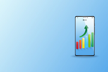 Concept of business analysis, colorful of bar chart on the display of smartphone in the uptrend.