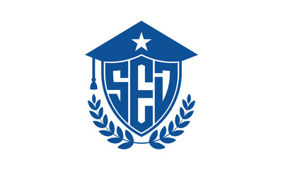 SED three letter iconic academic logo design vector template. monogram, abstract, school, college, university, graduation cap symbol logo, shield, model, institute, educational, coaching canter, tech