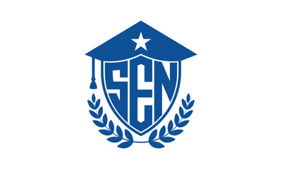SEN three letter iconic academic logo design vector template. monogram, abstract, school, college, university, graduation cap symbol logo, shield, model, institute, educational, coaching canter, tech © Foysal