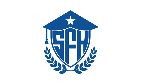 SFH three letter iconic academic logo design vector template. monogram, abstract, school, college, university, graduation cap symbol logo, shield, model, institute, educational, coaching canter, tech