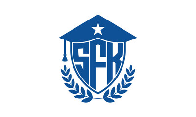 SFK three letter iconic academic logo design vector template. monogram, abstract, school, college, university, graduation cap symbol logo, shield, model, institute, educational, coaching canter, tech
