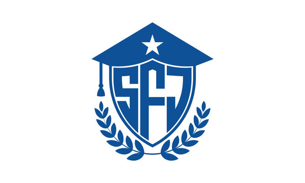 SFJ three letter iconic academic logo design vector template. monogram, abstract, school, college, university, graduation cap symbol logo, shield, model, institute, educational, coaching canter, tech