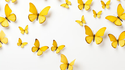 Yellow butterflies on white background - obrazy, fototapety, plakaty