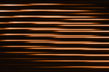 Fluorescent background. Blur curved texture. Futuristic light. Defocused neon orange apricot crush brown color stripes in circles glow on dark ridged abstract overlay, trend color of 2024
