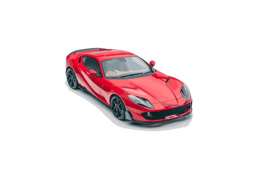 Sport car Ferrari icon. Red Ferrari 812 superfast auto icon. Editorial red sport car Ferrari 812 superfast. Isolated sport car view. Top front view of auto. Vector icon