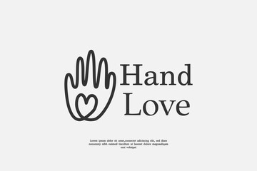line art heart hand logo design template