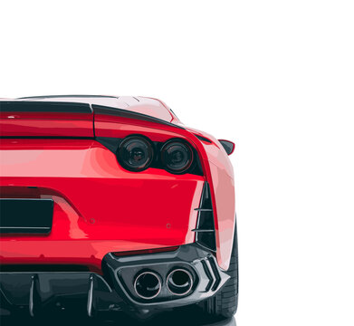 recommend clip art: Sport car Ferrari icon. Red Ferrari 812 superfast auto icon. Rear headlight view of racing auto. Editorial red sport car Ferrari 812 superfast. Isolated sport car view. Vector icon