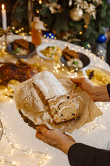 the cook sprinkles the pie with powdered sugar