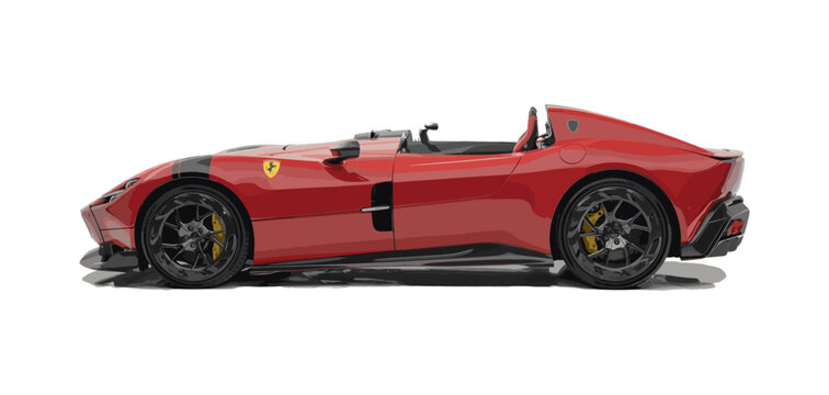 recommend clip art: Sport car Ferrari icon. Red Ferrari Monza SP auto icon. Side view of auto. Isolated sport car view. Editorial red sport car Ferrari Monza SP. Vector icon