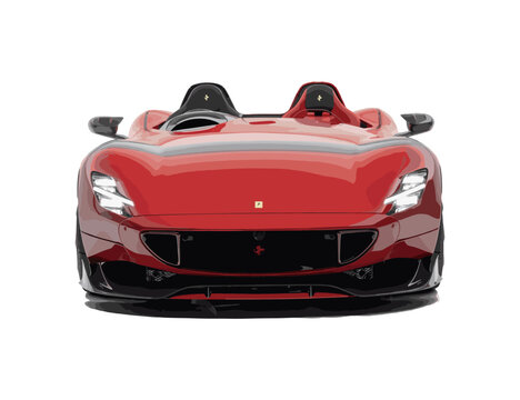 Sport car Ferrari red icon. Isolated sport car view. Red Ferrari Monza SP auto icon. Editorial red sport car Ferrari Monza SP. Front view of auto. Vector icon