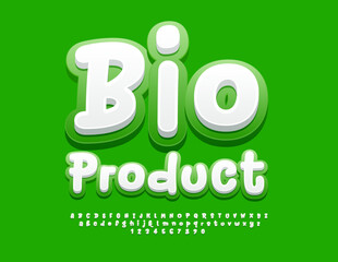 Fototapeta premium Vector quality emblem Bio Product with creative Alphabet Letters and Numbers set. Green and White handwritten Font