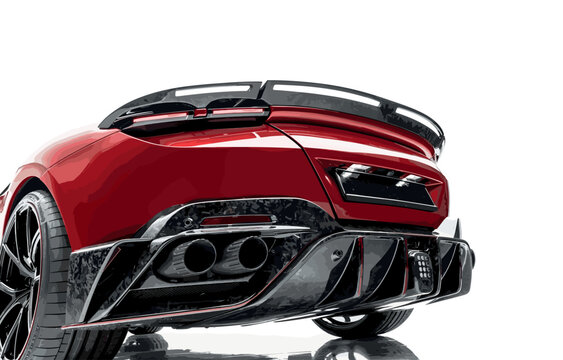 recommend clip art: Sport car Ferrari Roma icon. Red Ferrari Roma car icon. Editorial red auto Ferrari Roma. From the back below there is a close-up view of the machine. Isolated sport car for design. Vector icon