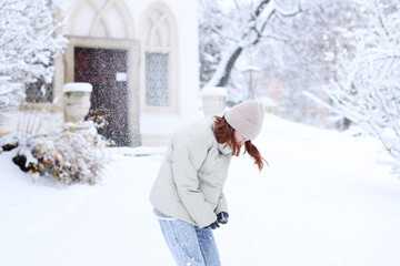 Happy winter time. Well dressed enjoying the winter