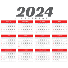 Monthly calendar template for 2024 year. Wall calendar in a minimalist style. Week Starts on Sunday. Planner for 2024 year
