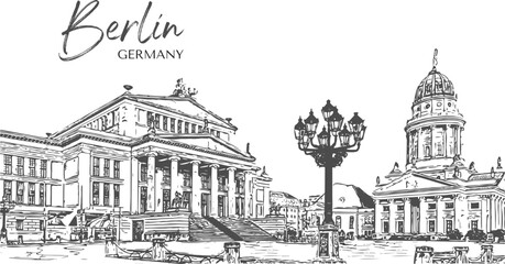 Vector sketch of the old church Berliner Dom, Germany. A hand-drawn old building Germany