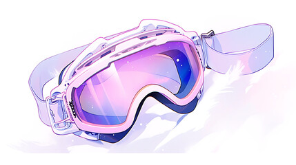 ski goggles on snow in watercolor style with drops, isolated on a white background. 