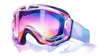 ski goggles on snow in watercolor style with drops, isolated on a white background.  - obrazy, fototapety, plakaty
