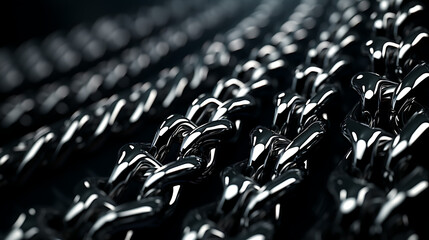close up of silver chain link on a black background. 