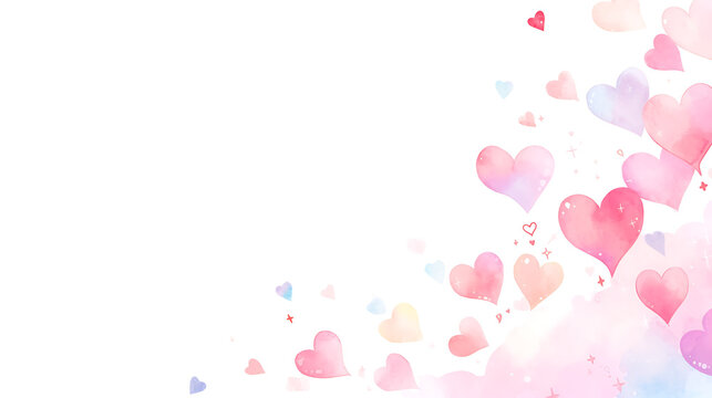 pink hearts in watercolor style with drops, isolated on a white background. 