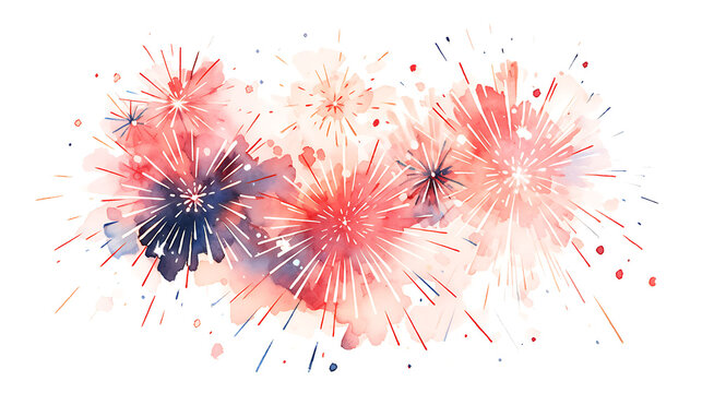 fireworks in the sky in watercolor style with drops, isolated on a white background. 