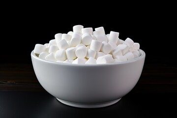 Fototapeta na wymiar white marshmallows in a bowl on black background