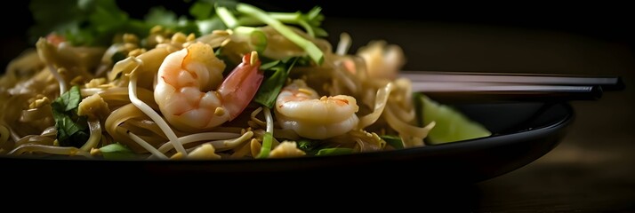 A vegetable dish with shrimp on the platter, close-up photo.