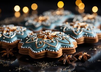 Christmas gingerbread cookies on the table, AI generated