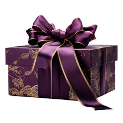 Light purple gift box with purple bow and gold for birthday or Christmas