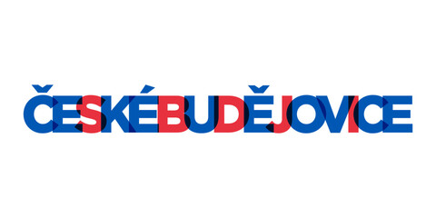 Ceske Budejovice in the Czech emblem. The design features a geometric style, vector illustration with bold typography in a modern font. The graphic slogan lettering.