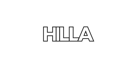 Hilla in the Iraq emblem. The design features a geometric style, vector illustration with bold typography in a modern font. The graphic slogan lettering.