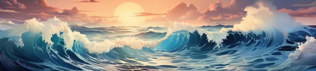 Immerse in the Stylized Waves Style Backgrounds—abstract, stylized depictions of ocean waves, capturing the essence of fluid motion. A visual dive into artistic interpretations of waves. - obrazy, fototapety, plakaty