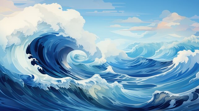 Immerse in the Stylized Waves Style Backgrounds—abstract, stylized depictions of ocean waves, capturing the essence of fluid motion. A visual dive into artistic interpretations of waves.