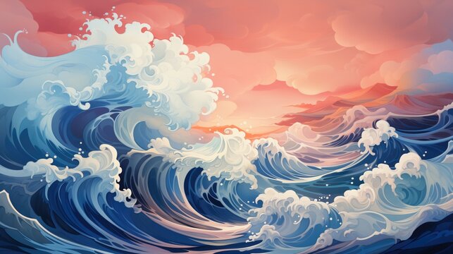 Dive into Stylized Waves Style Backgrounds—abstract, stylized portrayals of ocean waves, offering a visual immersion into the rhythmic dance of the sea.