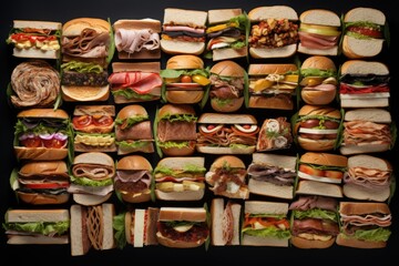 Lot of different sandwiches background	