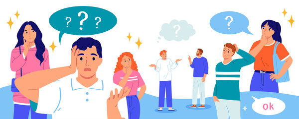 Flat people asking questions composition illustration