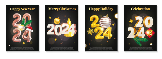 Happy New Year 2024 and Merry Christmas card set