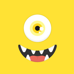 Fototapeta premium Square pattern. Cute monster face with one eye and toothy smile. Vector flat illustration. Character design.