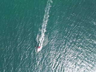 Obraz premium .Overhead birds eye drone aerial view catamaran France
