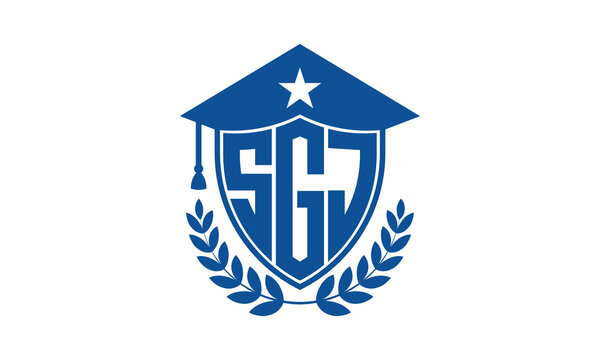 SGJ three letter iconic academic logo design vector template. monogram, abstract, school, college, university, graduation cap symbol logo, shield, model, institute, educational, coaching canter, tech