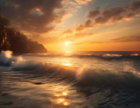 A beautiful nature image of the ocean at sunset