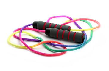 Jumping rope on a white background. Sports equipment jump rope for weight loss.