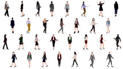 Set of business people or businesswoman. Collection of elegant female characters different gesture, body posture. Vector realistic illustration isolated on white background.