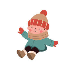  little baby boy in winter , cartoon vector illustration isolated on white background.