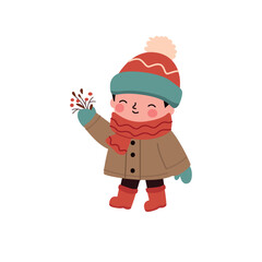 little boy in warm winter clothes and hat. Vector illustration.children in winter