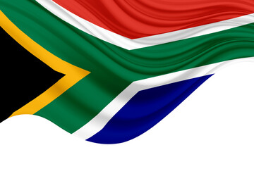 South Africa flag. 3D illustration .South Africa flag of silk with copyspace for your text or images and White background
