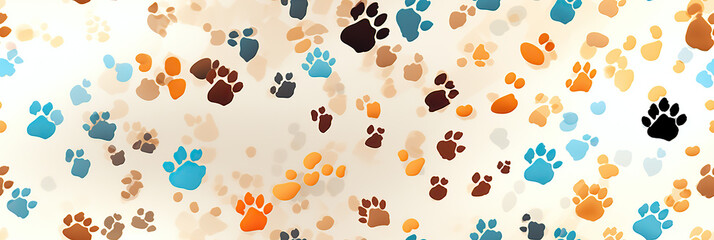 seamless pattern with footsteps paw prints of wild animal on white background - obrazy, fototapety, plakaty
