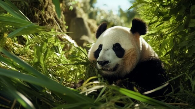 Pandas in East Asian Forest: Tranquil Habitat Among Bamboo © Artem