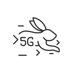 5G fast speed rabbit icon line design. 5g, fast, speed, rabbit, icon, mobile, technology vector illustration. 5G fast speed rabbit editable stroke icon.