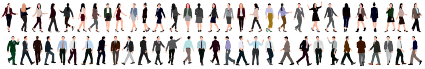Obraz premium Set of business people walking and standing. Huge collection of businessman and woman. Men and women in full length. Inclusive business concept. Vector illustration isolated on white background.