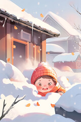 Concept illustration of a scene of children playing outdoors in the snow during the Great Cold Season
